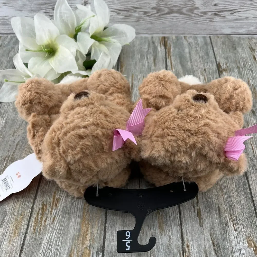 Baby Girls Plush Teddy Bear Slippers Shoes Size 5/6